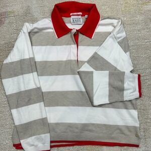 Scotch Soda Amsterdam Striped Rugby Shirt Red Collar Long Sleeve Women's M